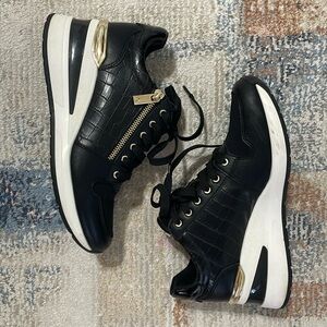 Aldo Adwiwia wedge sneakers, black with white and gold